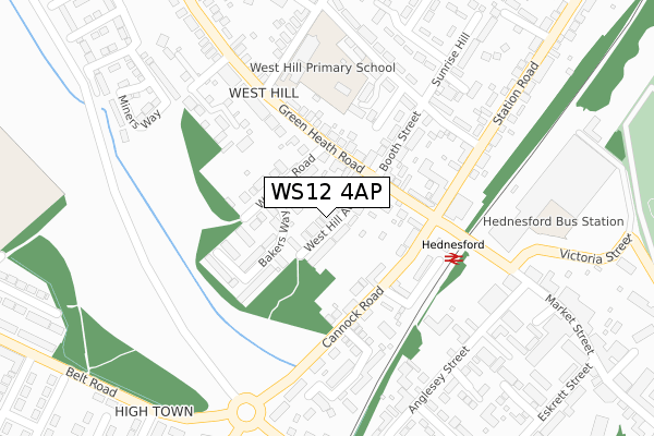 WS12 4AP map - large scale - OS Open Zoomstack (Ordnance Survey)