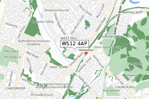 WS12 4AP map - small scale - OS Open Zoomstack (Ordnance Survey)