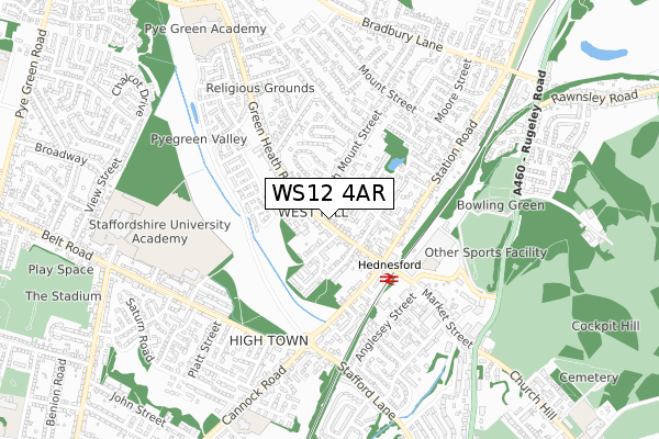 WS12 4AR map - small scale - OS Open Zoomstack (Ordnance Survey)