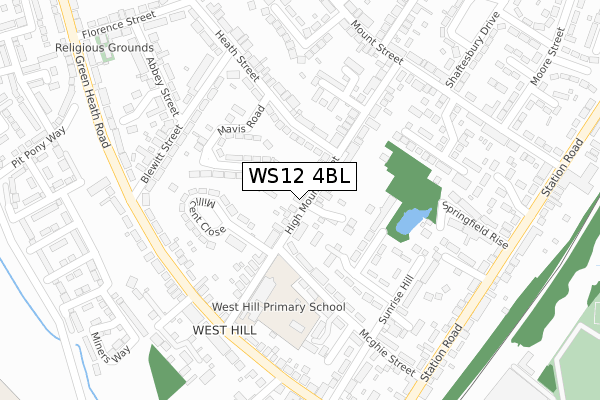 WS12 4BL map - large scale - OS Open Zoomstack (Ordnance Survey)