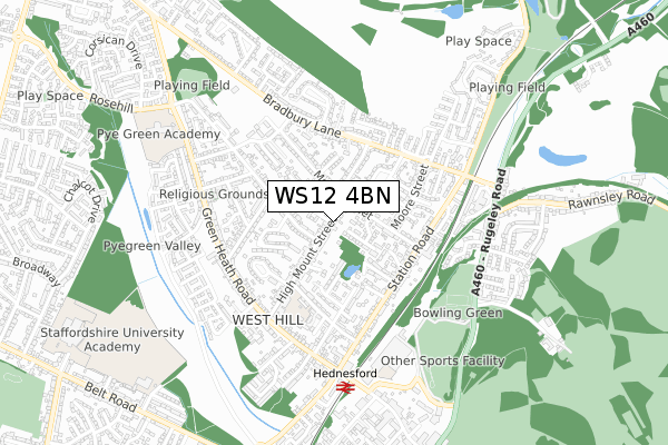 WS12 4BN map - small scale - OS Open Zoomstack (Ordnance Survey)