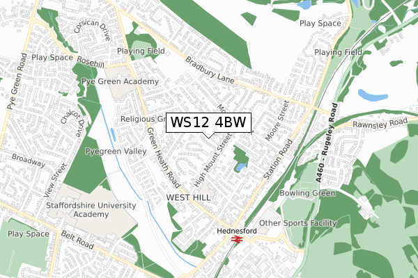 WS12 4BW map - small scale - OS Open Zoomstack (Ordnance Survey)