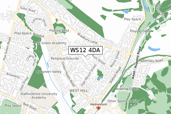 WS12 4DA map - small scale - OS Open Zoomstack (Ordnance Survey)