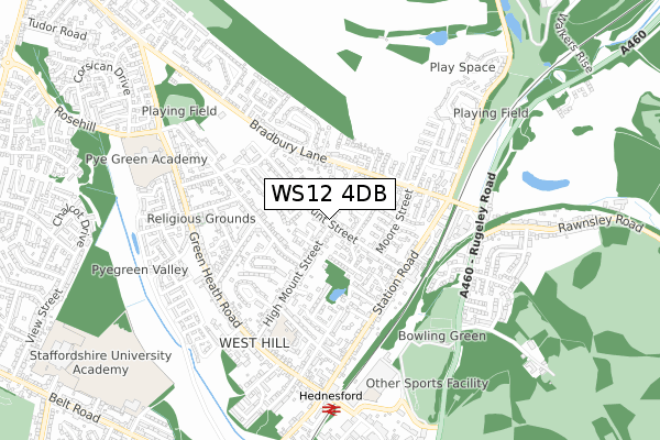 WS12 4DB map - small scale - OS Open Zoomstack (Ordnance Survey)