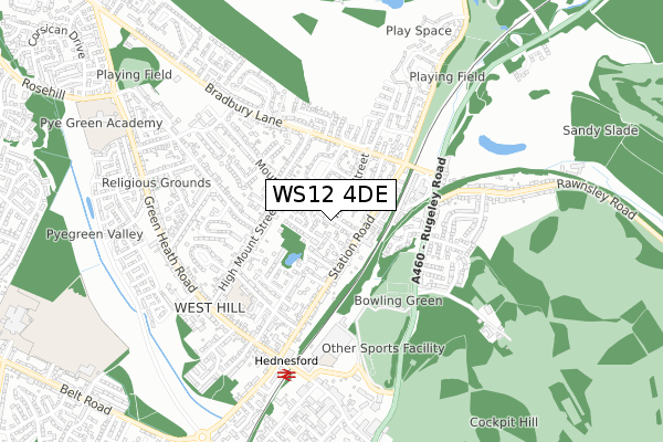 WS12 4DE map - small scale - OS Open Zoomstack (Ordnance Survey)