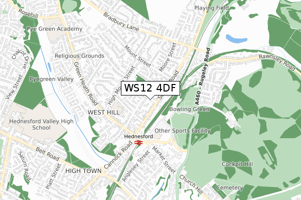 WS12 4DF map - small scale - OS Open Zoomstack (Ordnance Survey)