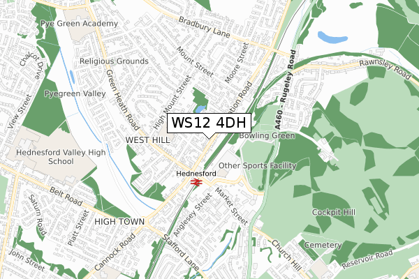 WS12 4DH map - small scale - OS Open Zoomstack (Ordnance Survey)