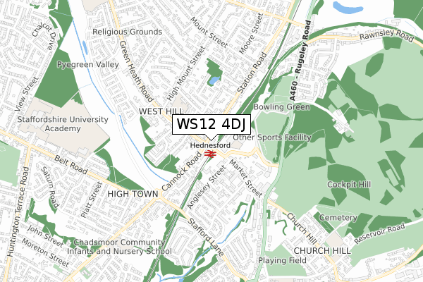 WS12 4DJ map - small scale - OS Open Zoomstack (Ordnance Survey)