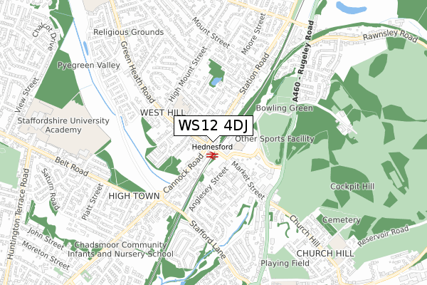 WS12 4DJ map - small scale - OS Open Zoomstack (Ordnance Survey) WS12 4DJ map - small scale - OS Open Zoomstack (Ordnance Survey)