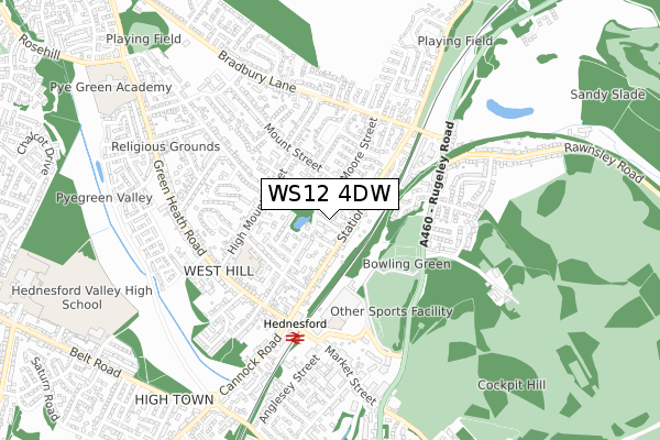 WS12 4DW map - small scale - OS Open Zoomstack (Ordnance Survey)