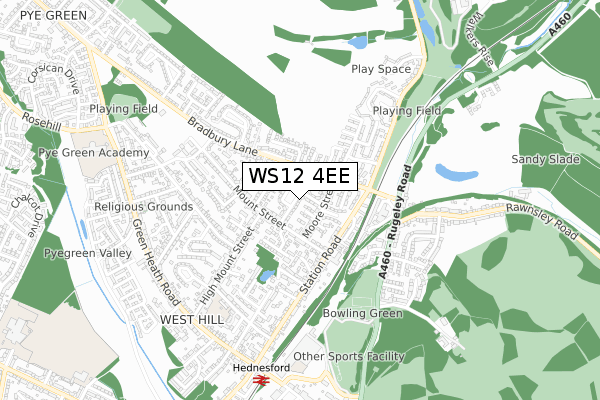 WS12 4EE map - small scale - OS Open Zoomstack (Ordnance Survey)