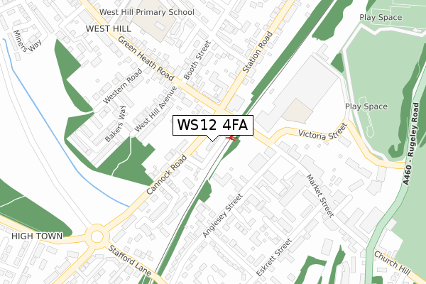 WS12 4FA map - large scale - OS Open Zoomstack (Ordnance Survey)