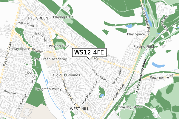 WS12 4FE map - small scale - OS Open Zoomstack (Ordnance Survey)
