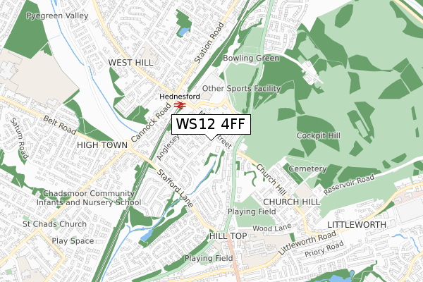 WS12 4FF map - small scale - OS Open Zoomstack (Ordnance Survey)