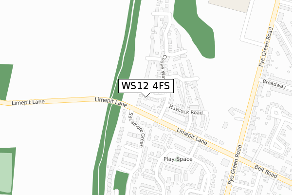 WS12 4FS map - large scale - OS Open Zoomstack (Ordnance Survey)