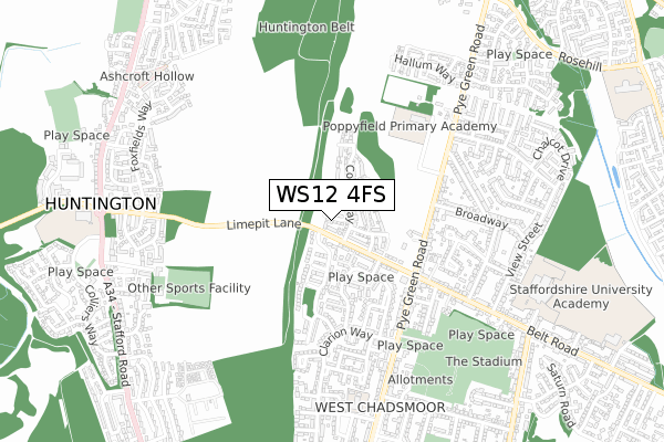 WS12 4FS map - small scale - OS Open Zoomstack (Ordnance Survey)