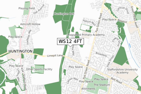 WS12 4FT map - small scale - OS Open Zoomstack (Ordnance Survey) WS12 4FT map - small scale - OS Open Zoomstack (Ordnance Survey)