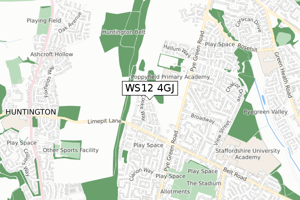 WS12 4GJ map - small scale - OS Open Zoomstack (Ordnance Survey) WS12 4GJ map - small scale - OS Open Zoomstack (Ordnance Survey)