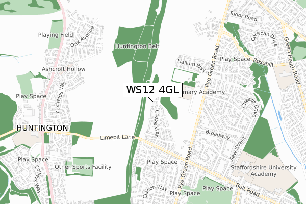 WS12 4GL map - small scale - OS Open Zoomstack (Ordnance Survey)