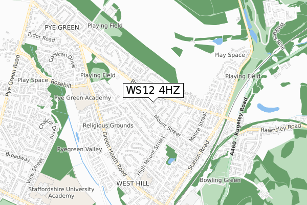 WS12 4HZ map - small scale - OS Open Zoomstack (Ordnance Survey)