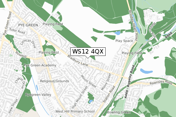 WS12 4QX map - small scale - OS Open Zoomstack (Ordnance Survey)