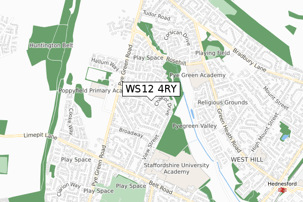 WS12 4RY map - small scale - OS Open Zoomstack (Ordnance Survey)