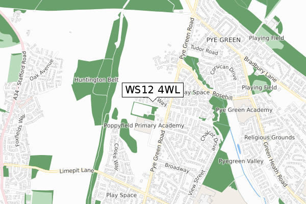 WS12 4WL map - small scale - OS Open Zoomstack (Ordnance Survey)