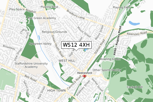 WS12 4XH map - small scale - OS Open Zoomstack (Ordnance Survey)