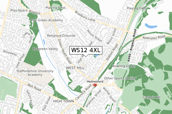 WS12 4XL map - small scale - OS Open Zoomstack (Ordnance Survey)
