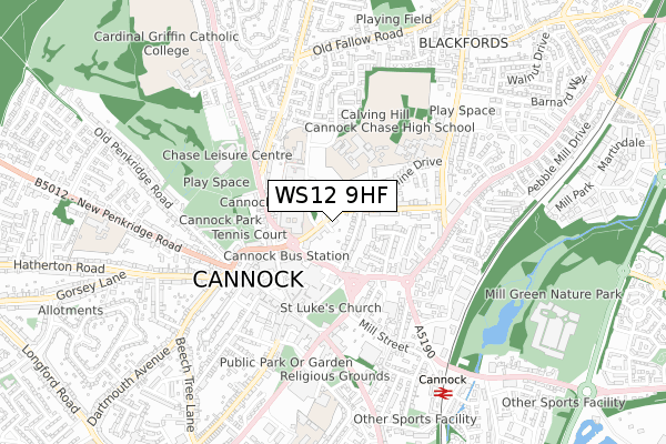 WS12 9HF map - small scale - OS Open Zoomstack (Ordnance Survey)