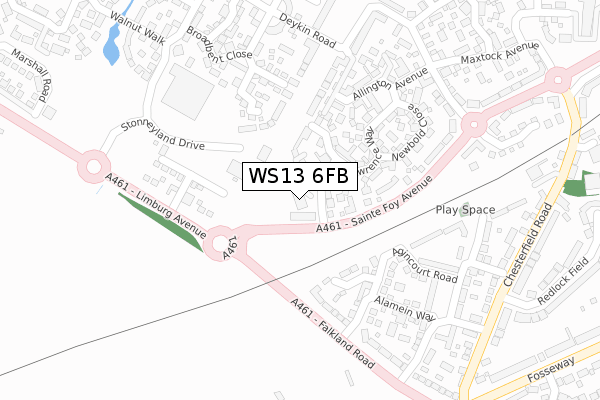 WS13 6FB map - large scale - OS Open Zoomstack (Ordnance Survey)