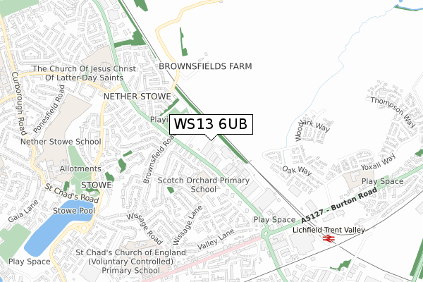WS13 6UB map - small scale - OS Open Zoomstack (Ordnance Survey)