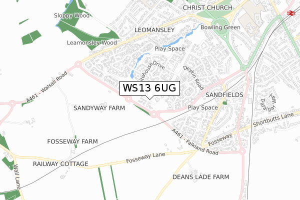 WS13 6UG map - small scale - OS Open Zoomstack (Ordnance Survey)