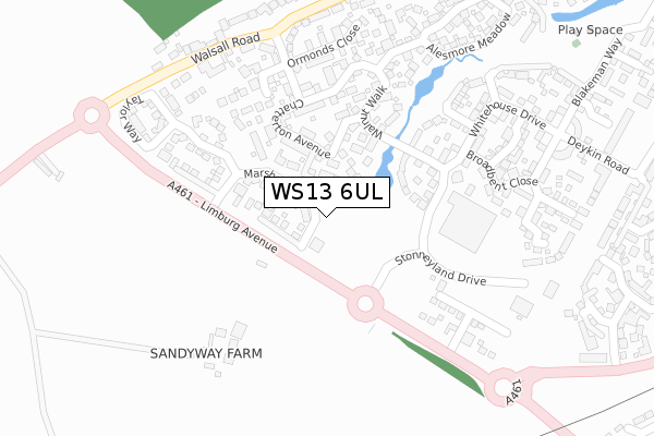 WS13 6UL map - large scale - OS Open Zoomstack (Ordnance Survey)
