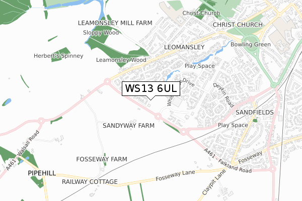 WS13 6UL map - small scale - OS Open Zoomstack (Ordnance Survey)