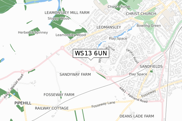WS13 6UN map - small scale - OS Open Zoomstack (Ordnance Survey)