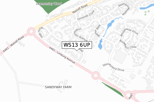 WS13 6UP map - large scale - OS Open Zoomstack (Ordnance Survey)
