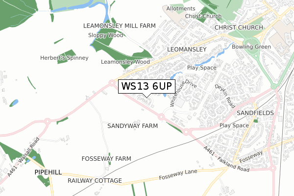 WS13 6UP map - small scale - OS Open Zoomstack (Ordnance Survey)