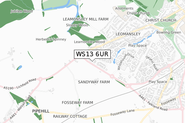 WS13 6UR map - small scale - OS Open Zoomstack (Ordnance Survey)
