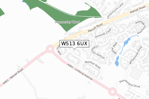 WS13 6UX map - large scale - OS Open Zoomstack (Ordnance Survey)
