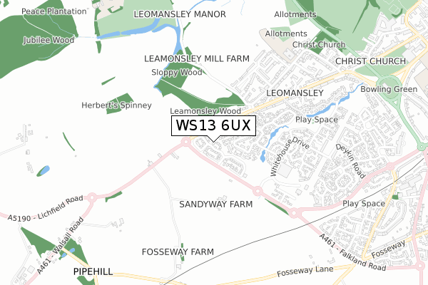 WS13 6UX map - small scale - OS Open Zoomstack (Ordnance Survey)