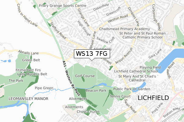 WS13 7FG map - small scale - OS Open Zoomstack (Ordnance Survey) WS13 7FG map - small scale - OS Open Zoomstack (Ordnance Survey)