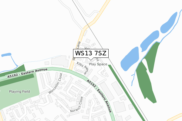 WS13 7SZ map - large scale - OS Open Zoomstack (Ordnance Survey)