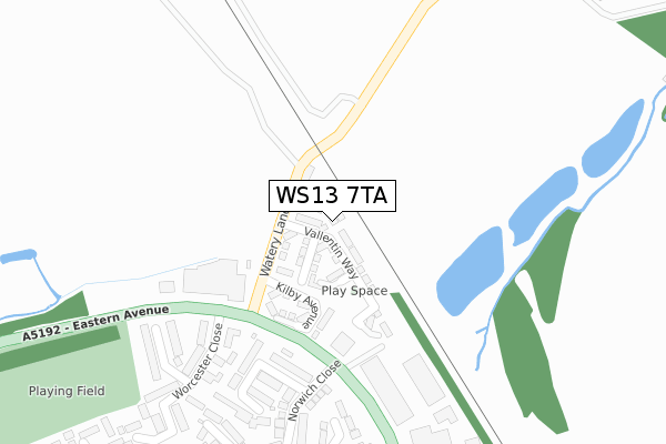 WS13 7TA map - large scale - OS Open Zoomstack (Ordnance Survey)
