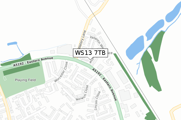 WS13 7TB map - large scale - OS Open Zoomstack (Ordnance Survey)