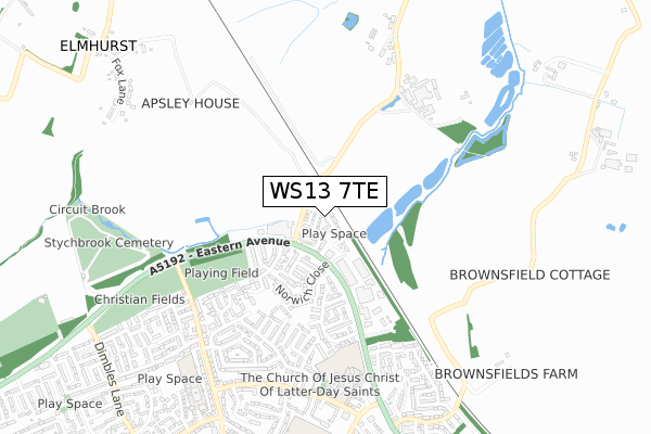 WS13 7TE map - small scale - OS Open Zoomstack (Ordnance Survey)
