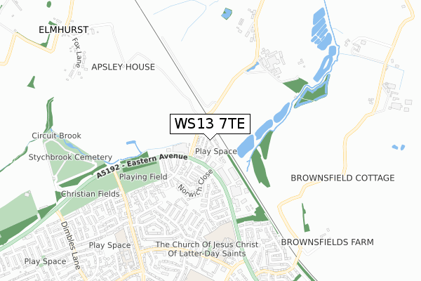 WS13 7TE map - small scale - OS Open Zoomstack (Ordnance Survey) WS13 7TE map - small scale - OS Open Zoomstack (Ordnance Survey)