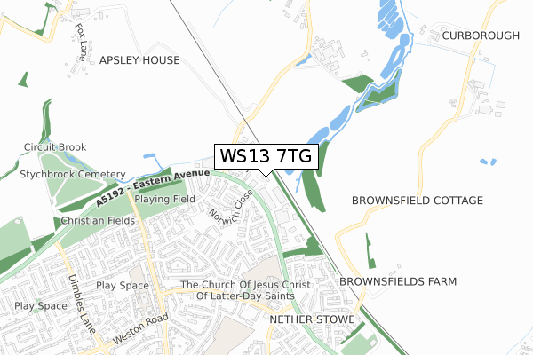WS13 7TG map - small scale - OS Open Zoomstack (Ordnance Survey) WS13 7TG map - small scale - OS Open Zoomstack (Ordnance Survey)