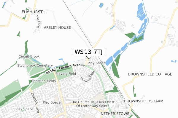 WS13 7TJ map - small scale - OS Open Zoomstack (Ordnance Survey)