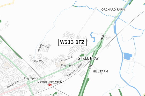 WS13 8FZ map - small scale - OS Open Zoomstack (Ordnance Survey)